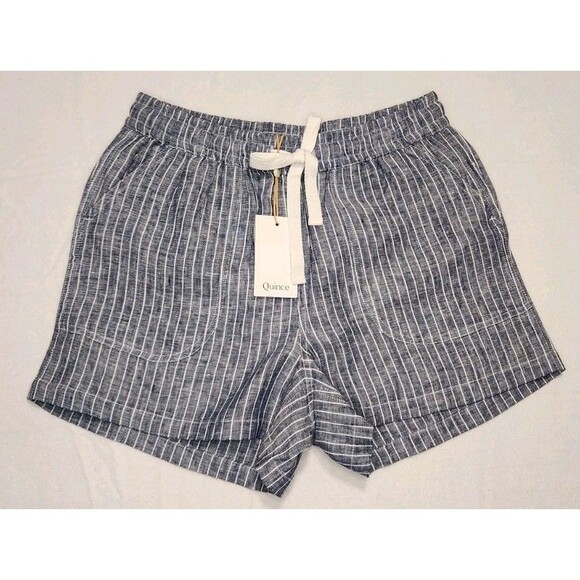 Quince Linen Shorts French Cut Drawstring Small Chambrey Striped New - Picture 10 of 10